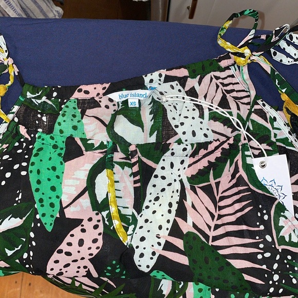 Blue Island 3 tiered maxi beach dress tropical print pineapple palm leaves XS - Picture 13 of 13